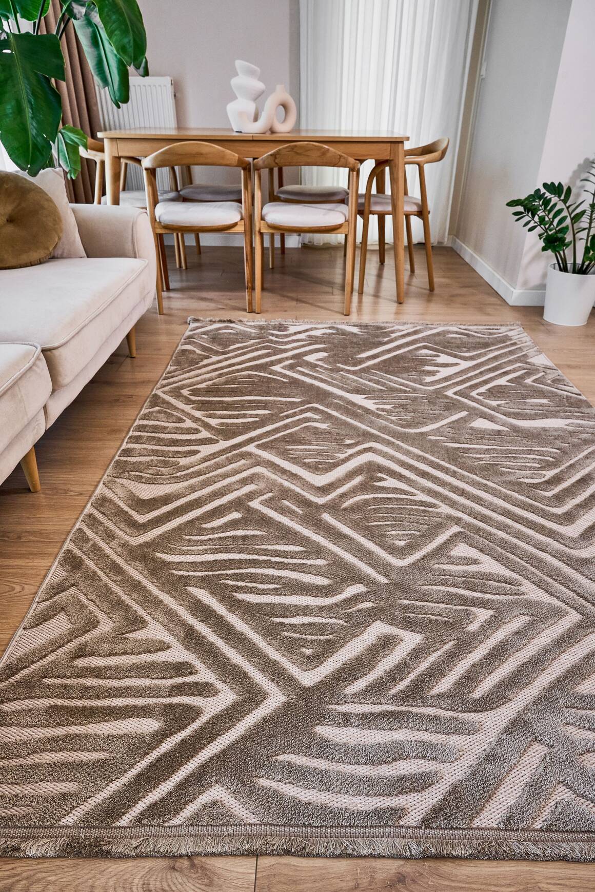 Orion 4222 Bej - Dokuma Halı | Flat Cut Desenli Salon Halısı